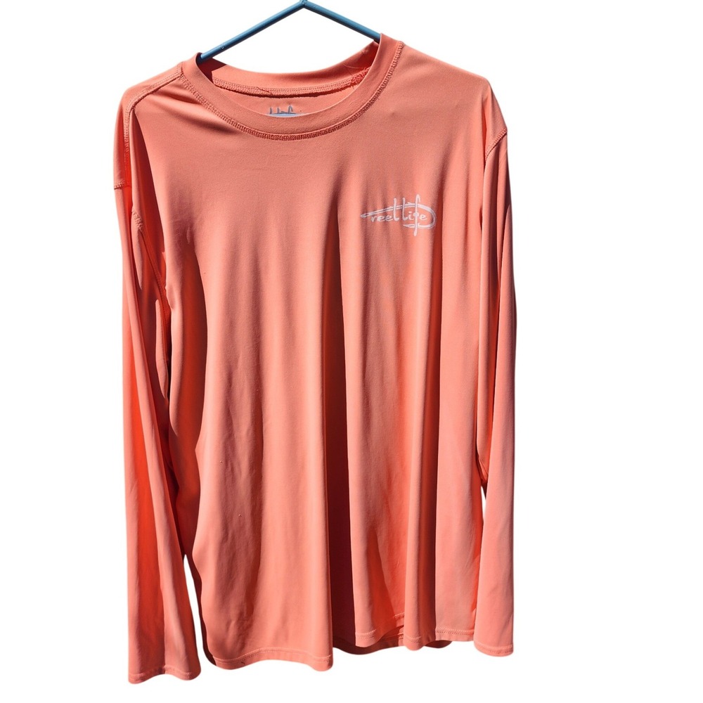 Reel Life Mens XXL Long Sleeve Fishing Shirt Coral Orange Raised on the Water